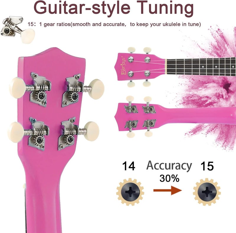 Everjoys Soprano Ukulele Beginner Kit for Adult Student w/Free Online Lesson 21 Inch Ukelele Gig Bag Strap String Tuner Pick Polishing Cloth, Rainbow Series Ukalalee - Image 5